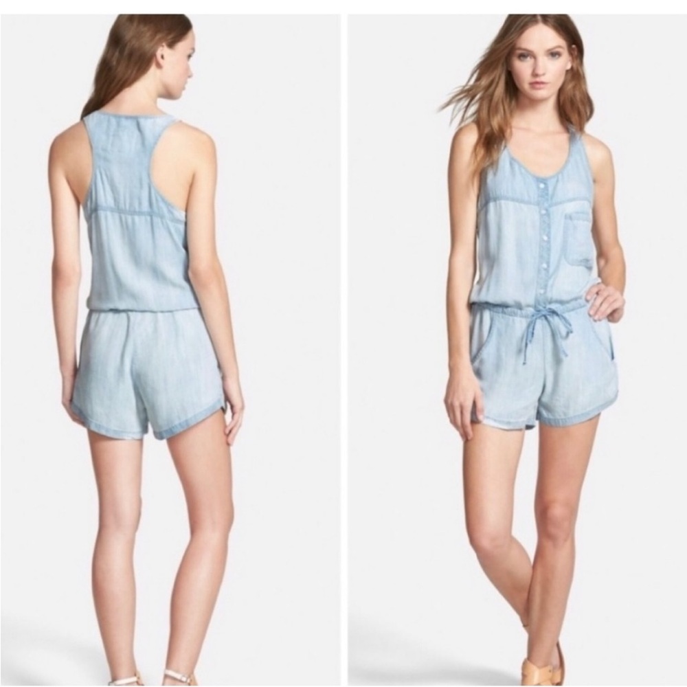 Rails Light Blue Denim-Look Drawstring Romper XS
